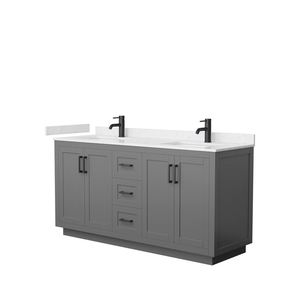 Wyndham Collection - Miranda 66 Inch Double Bathroom Vanity in Dark Gray, Carrara Cultured Marble Countertop, Undermount Square Sinks, Matte Black Trim