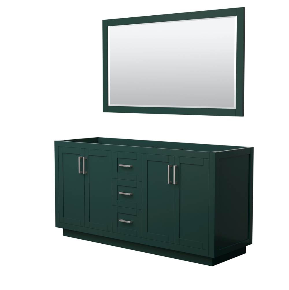 Wyndham Collection - Miranda 66 Inch Double Bathroom Vanity in Green, No Countertop, No Sink, Brushed Nickel Trim, 58 Inch Mirror