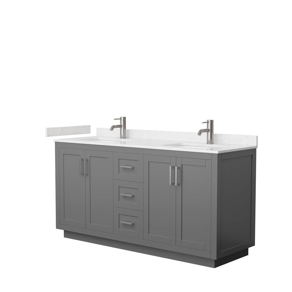 Wyndham Collection - Miranda 66 Inch Double Bathroom Vanity in Dark Gray, Carrara Cultured Marble Countertop, Undermount Square Sinks, Brushed Nickel Trim