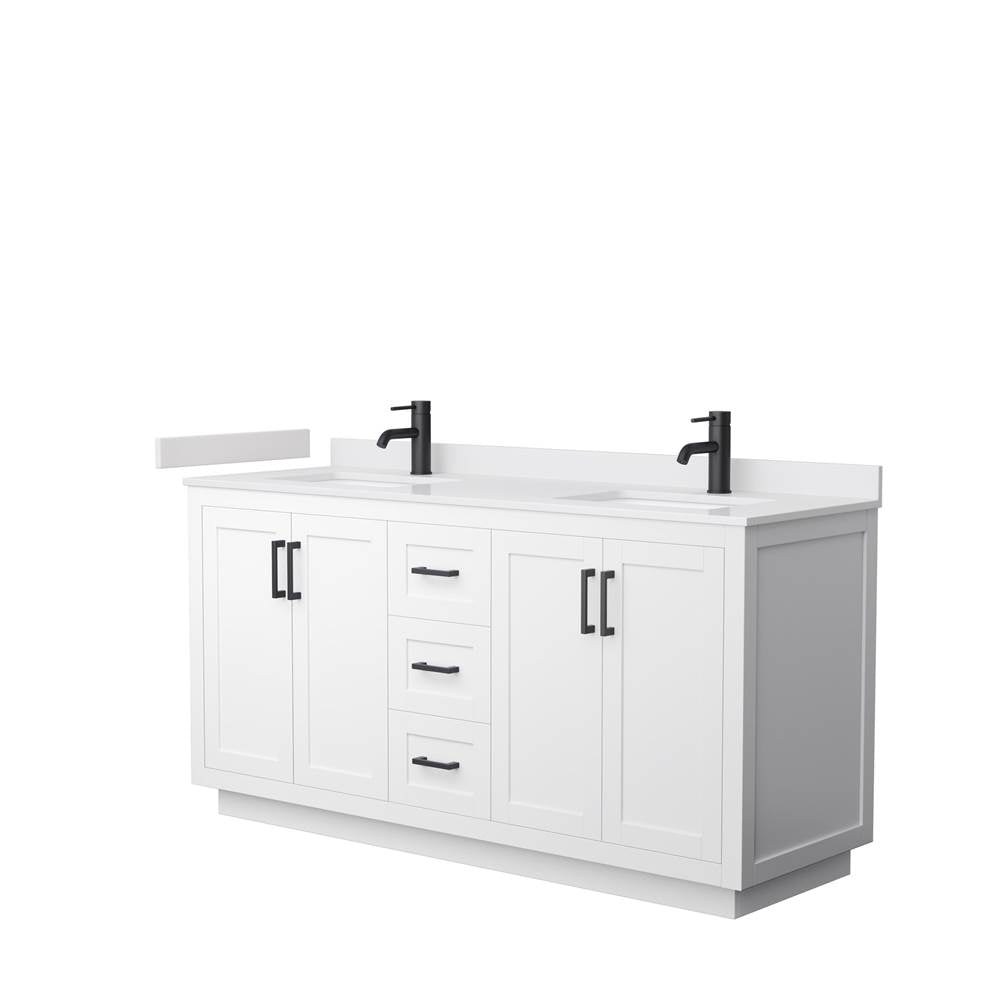 Wyndham Collection - Miranda 66 Inch Double Bathroom Vanity in White, White Cultured Marble Countertop, Undermount Square Sinks, Matte Black Trim