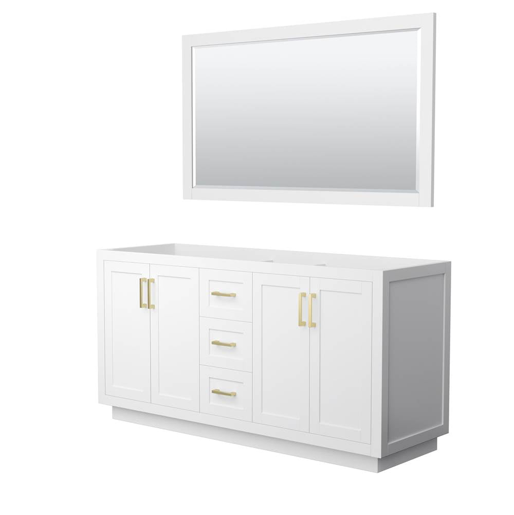 Wyndham Collection - Miranda 66 Inch Double Bathroom Vanity in White, No Countertop, No Sink, Brushed Gold Trim, 58 Inch Mirror