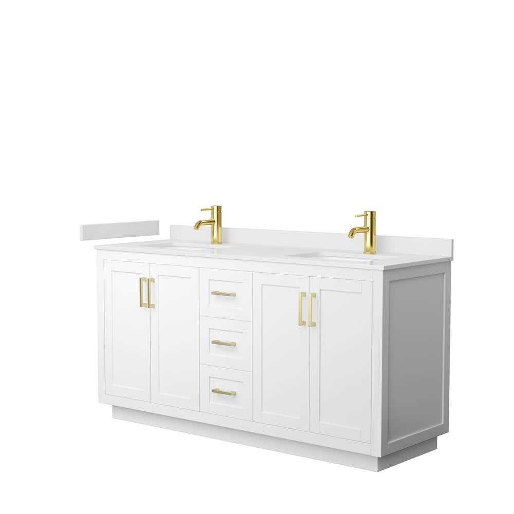 Wyndham Collection - Miranda 66 Inch Double Bathroom Vanity in White, White Cultured Marble Countertop, Undermount Square Sinks, Brushed Gold Trim