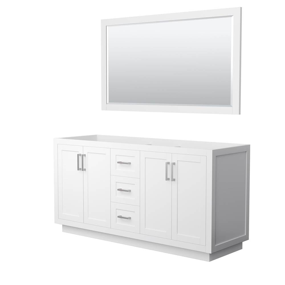 Wyndham Collection - Miranda 66 Inch Double Bathroom Vanity in White, No Countertop, No Sink, Brushed Nickel Trim, 58 Inch Mirror