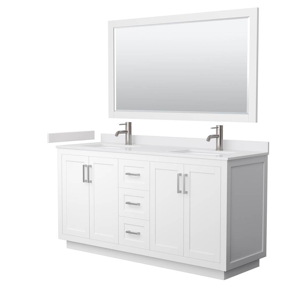 Wyndham Collection - Miranda 66 Inch Double Bathroom Vanity in White, White Cultured Marble Countertop, Undermount Square Sinks, Brushed Nickel Trim, 58 Inch Mirror