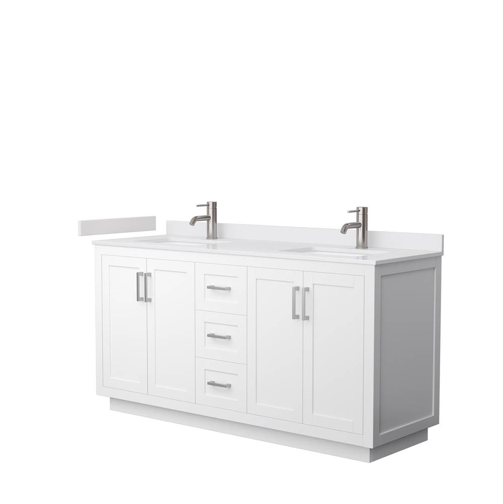 Wyndham Collection - Miranda 66 Inch Double Bathroom Vanity in White, White Cultured Marble Countertop, Undermount Square Sinks, Brushed Nickel Trim