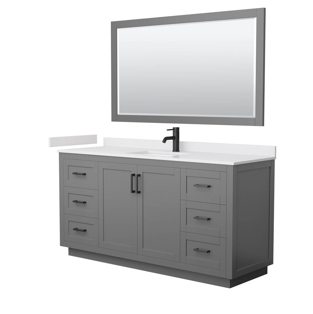 Wyndham Collection - Miranda 66 Inch Single Bathroom Vanity in Dark Gray, White Cultured Marble Countertop, Undermount Square Sink, Matte Black Trim, 58 Inch Mirror