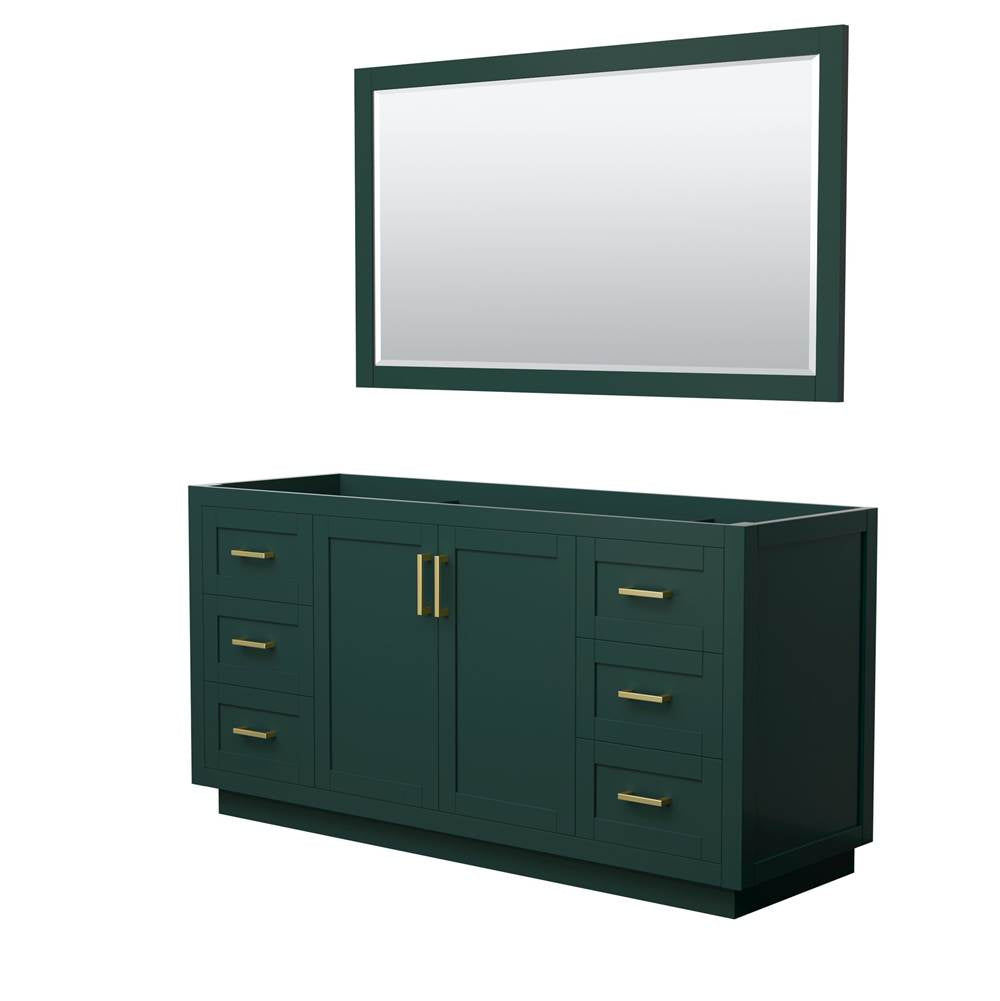 Wyndham Collection - Miranda 66 Inch Single Bathroom Vanity in Green, No Countertop, No Sink, Brushed Gold Trim, 58 Inch Mirror