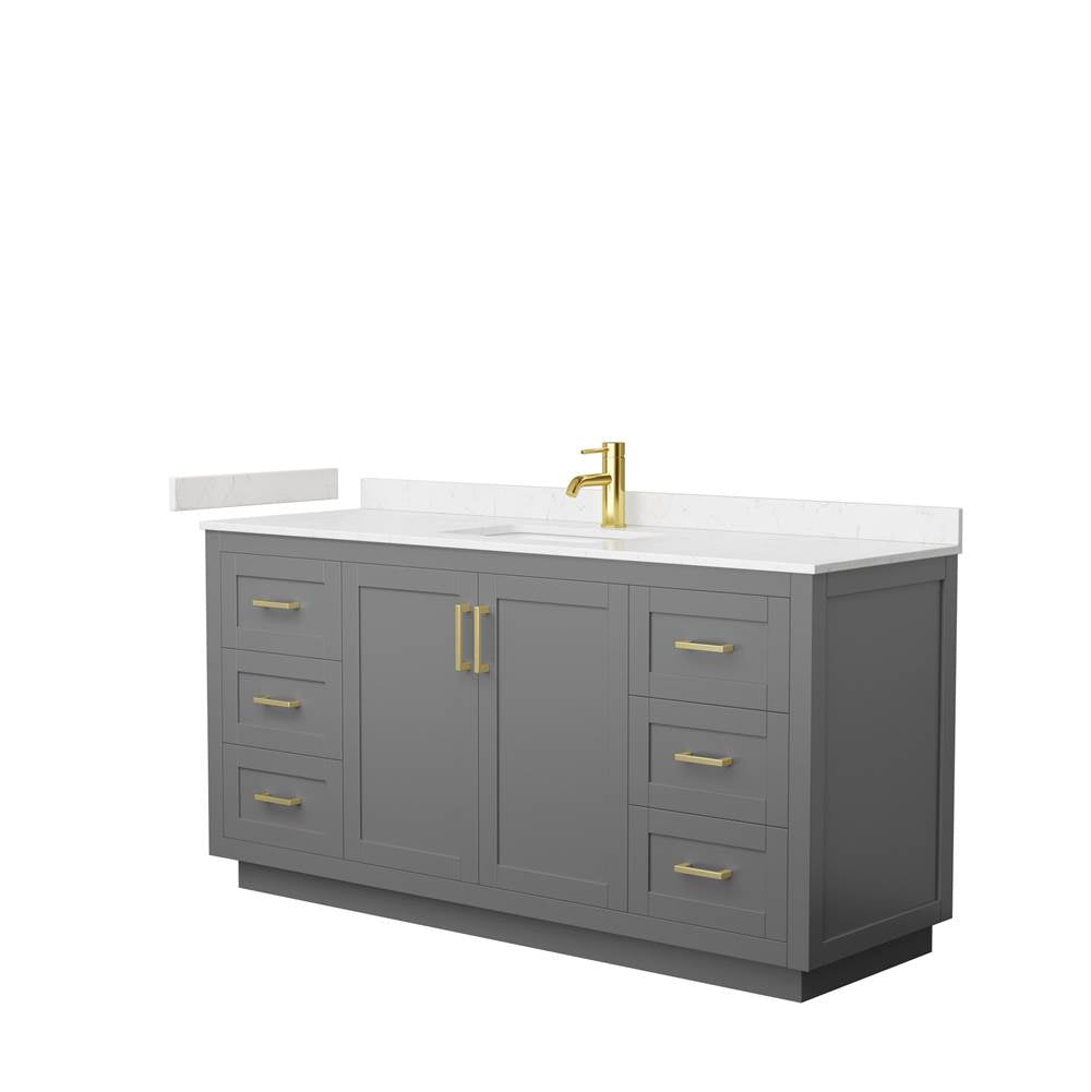 Wyndham Collection - Miranda 66 Inch Single Bathroom Vanity in Dark Gray, Carrara Cultured Marble Countertop, Undermount Square Sink, Brushed Gold Trim