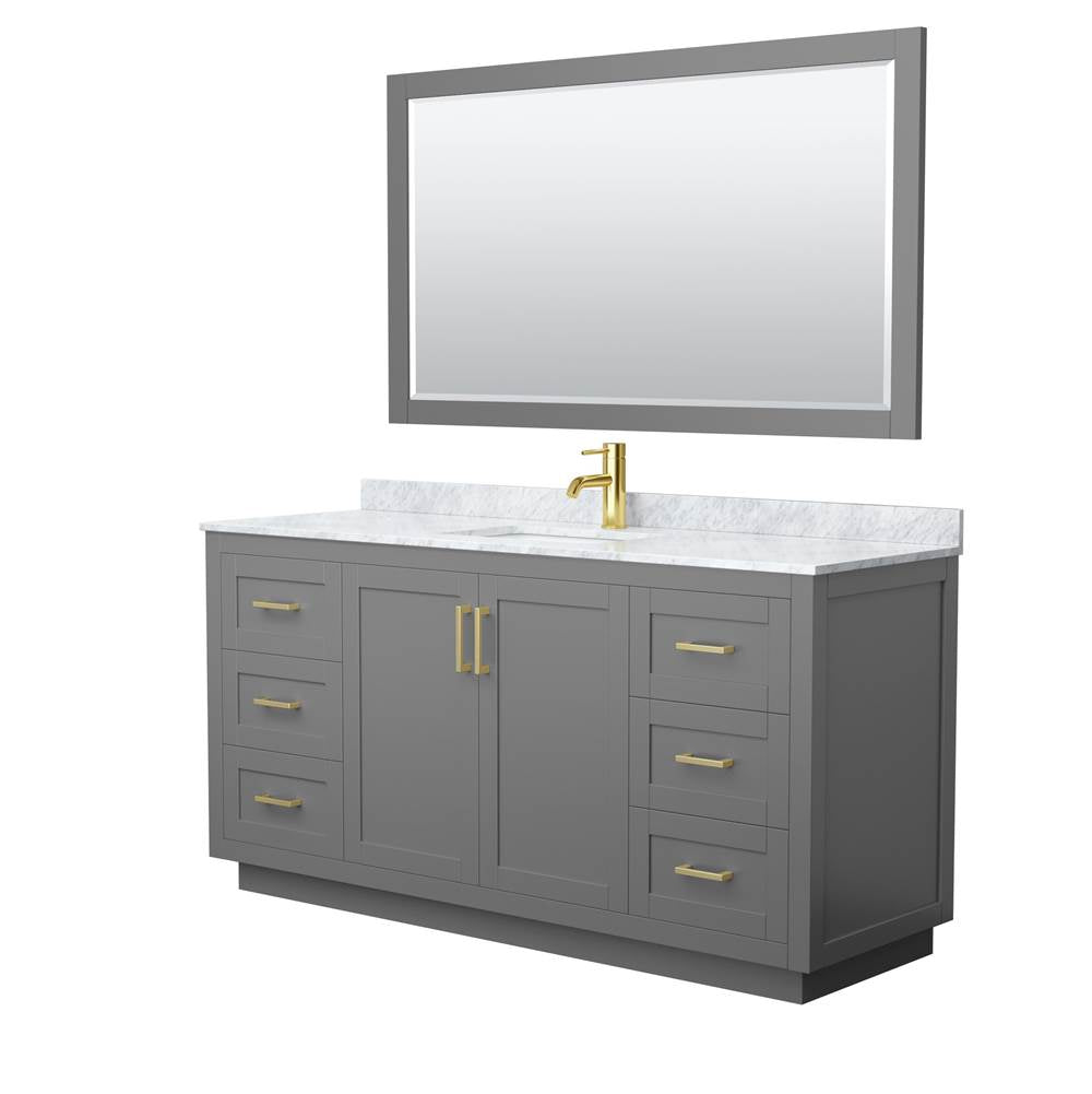 Wyndham Collection - Miranda 66 Inch Single Bathroom Vanity in Dark Gray, White Carrara Marble Countertop, Undermount Square Sink, Brushed Gold Trim, 58 Inch Mirror