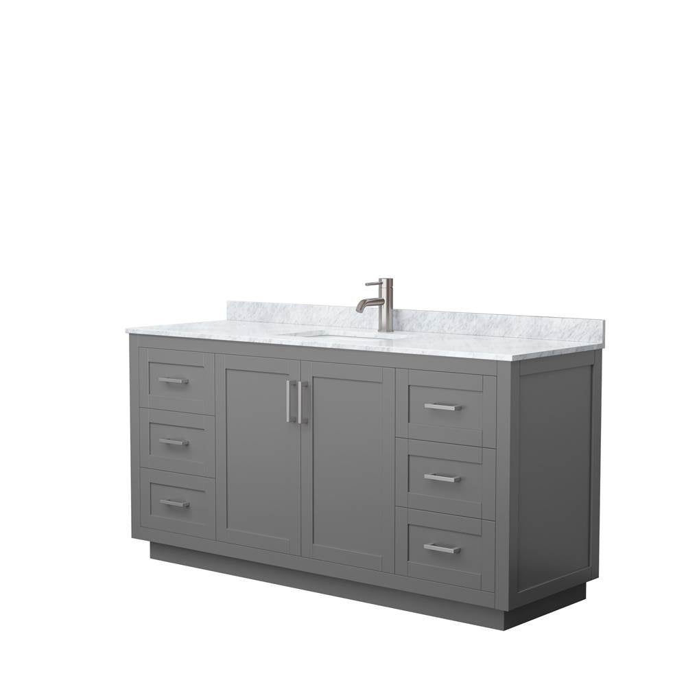 Wyndham Collection - Miranda 66 Inch Single Bathroom Vanity in Dark Gray, White Carrara Marble Countertop, Undermount Square Sink, Brushed Nickel Trim
