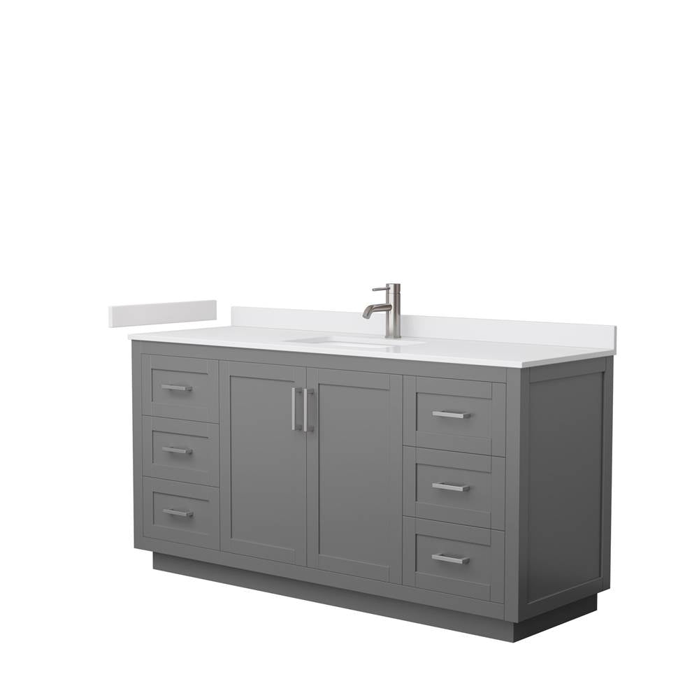 Wyndham Collection - Miranda 66 Inch Single Bathroom Vanity in Dark Gray, White Cultured Marble Countertop, Undermount Square Sink, Brushed Nickel Trim