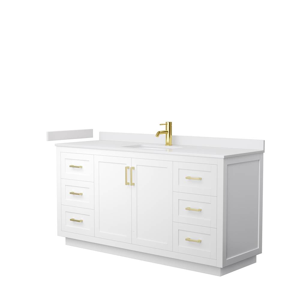 Wyndham Collection - Miranda 66 Inch Single Bathroom Vanity in White, White Cultured Marble Countertop, Undermount Square Sink, Brushed Gold Trim