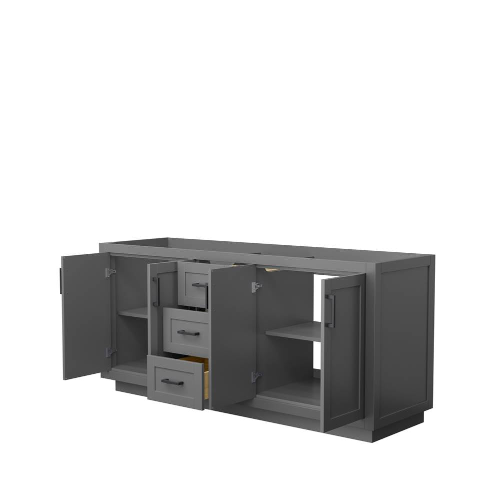 Miranda 72 Inch Double Bathroom Vanity in Dark Gray, No Countertop, No Sink, Matte Black Trim