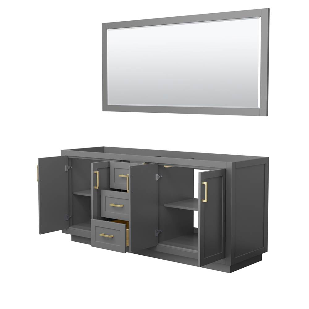 Miranda 72 Inch Double Bathroom Vanity in Dark Gray, No Countertop, No Sink, Brushed Gold Trim, 70 Inch Mirror