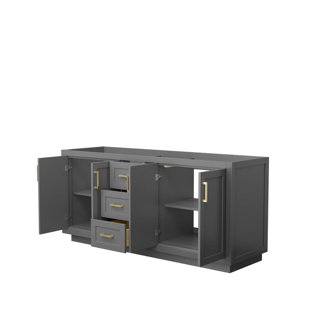 Miranda 72 Inch Double Bathroom Vanity in Dark Gray, No Countertop, No Sink, Brushed Gold Trim