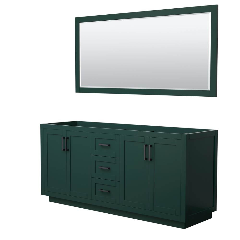 Wyndham Collection - Miranda 72 Inch Double Bathroom Vanity in Green, No Countertop, No Sink, Matte Black Trim, 70 Inch Mirror