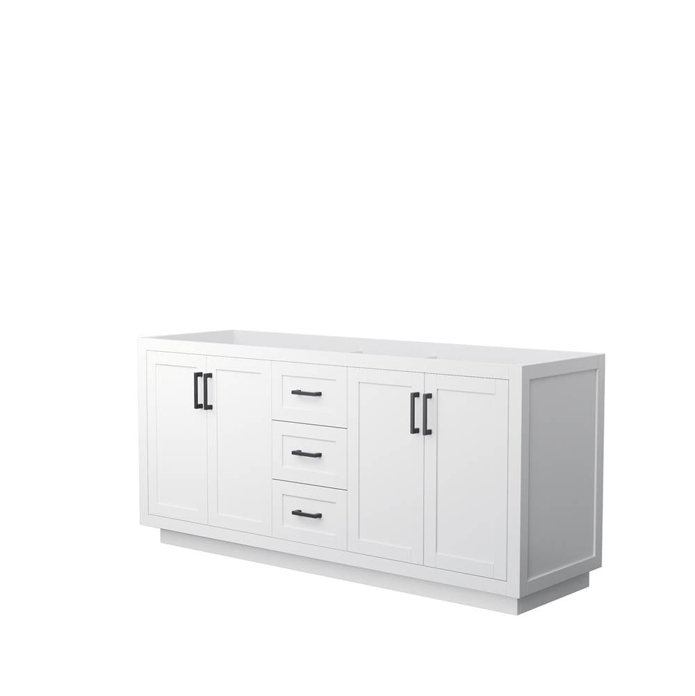Wyndham Collection - Miranda 72 Inch Double Bathroom Vanity in White, No Countertop, No Sink, Matte Black Trim