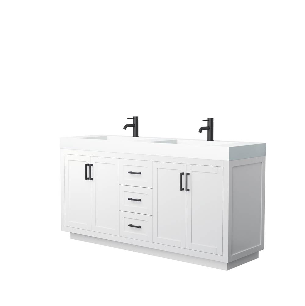 Wyndham Collection - Miranda 72 Inch Double Bathroom Vanity in White, 4 Inch Thick Matte White Solid Surface Countertop, Integrated Sinks, Matte Black Trim
