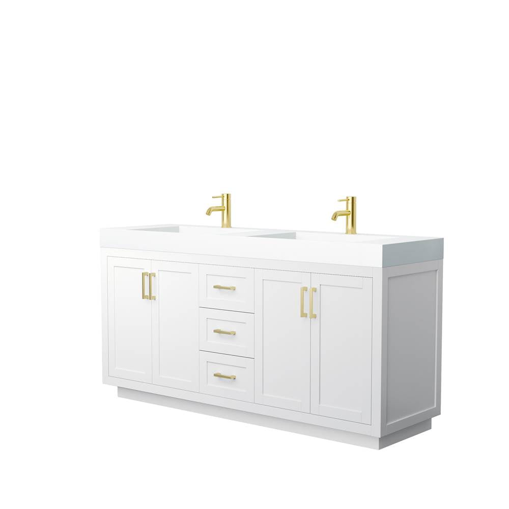 Wyndham Collection - Miranda 72 Inch Double Bathroom Vanity in White, 4 Inch Thick Matte White Solid Surface Countertop, Integrated Sinks, Brushed Gold Trim