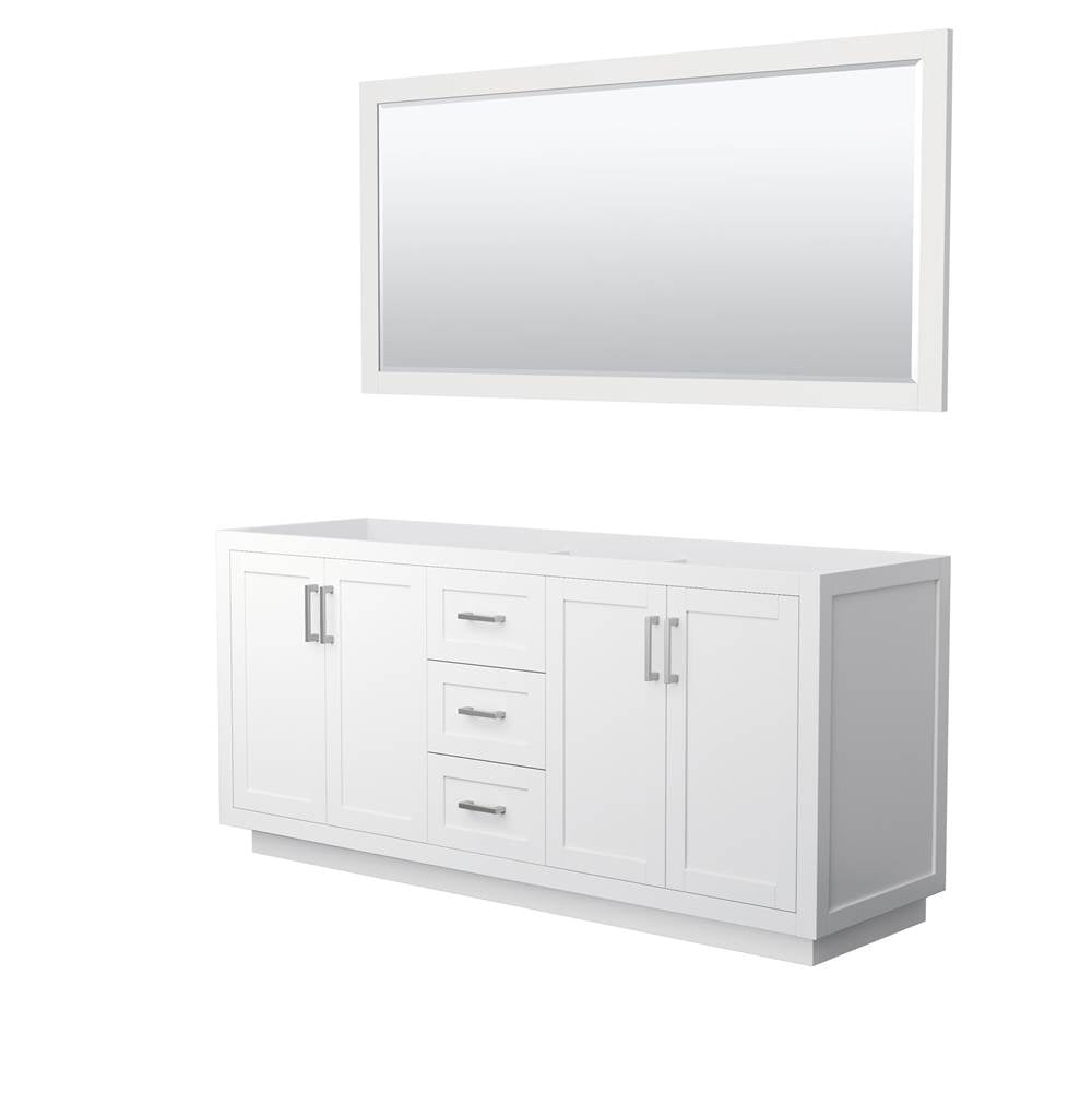 Wyndham Collection - Miranda 72 Inch Double Bathroom Vanity in White, No Countertop, No Sink, Brushed Nickel Trim, 70 Inch Mirror