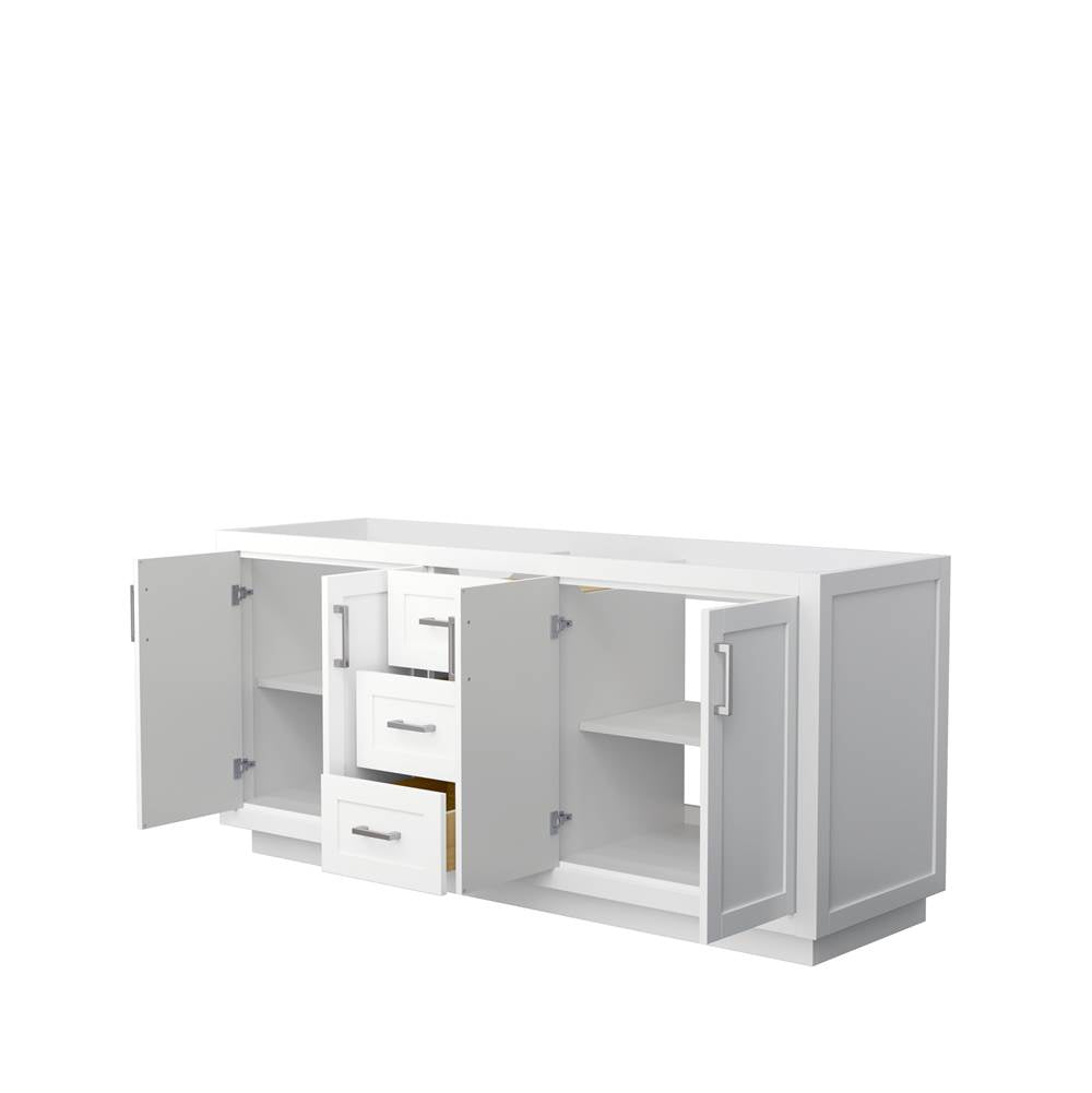 Miranda 72 Inch Double Bathroom Vanity in White, No Countertop, No Sink, Brushed Nickel Trim