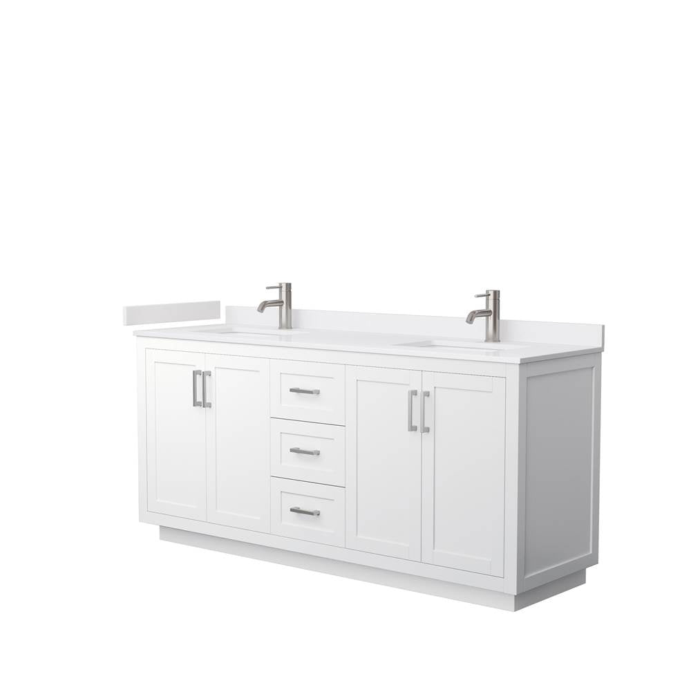 Wyndham Collection - Miranda 72 Inch Double Bathroom Vanity in White, White Cultured Marble Countertop, Undermount Square Sinks, Brushed Nickel Trim