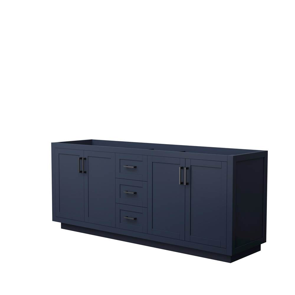 Wyndham Collection - Miranda 80 Inch Double Bathroom Vanity in Dark Blue, No Countertop, No Sink, Matte Black Trim