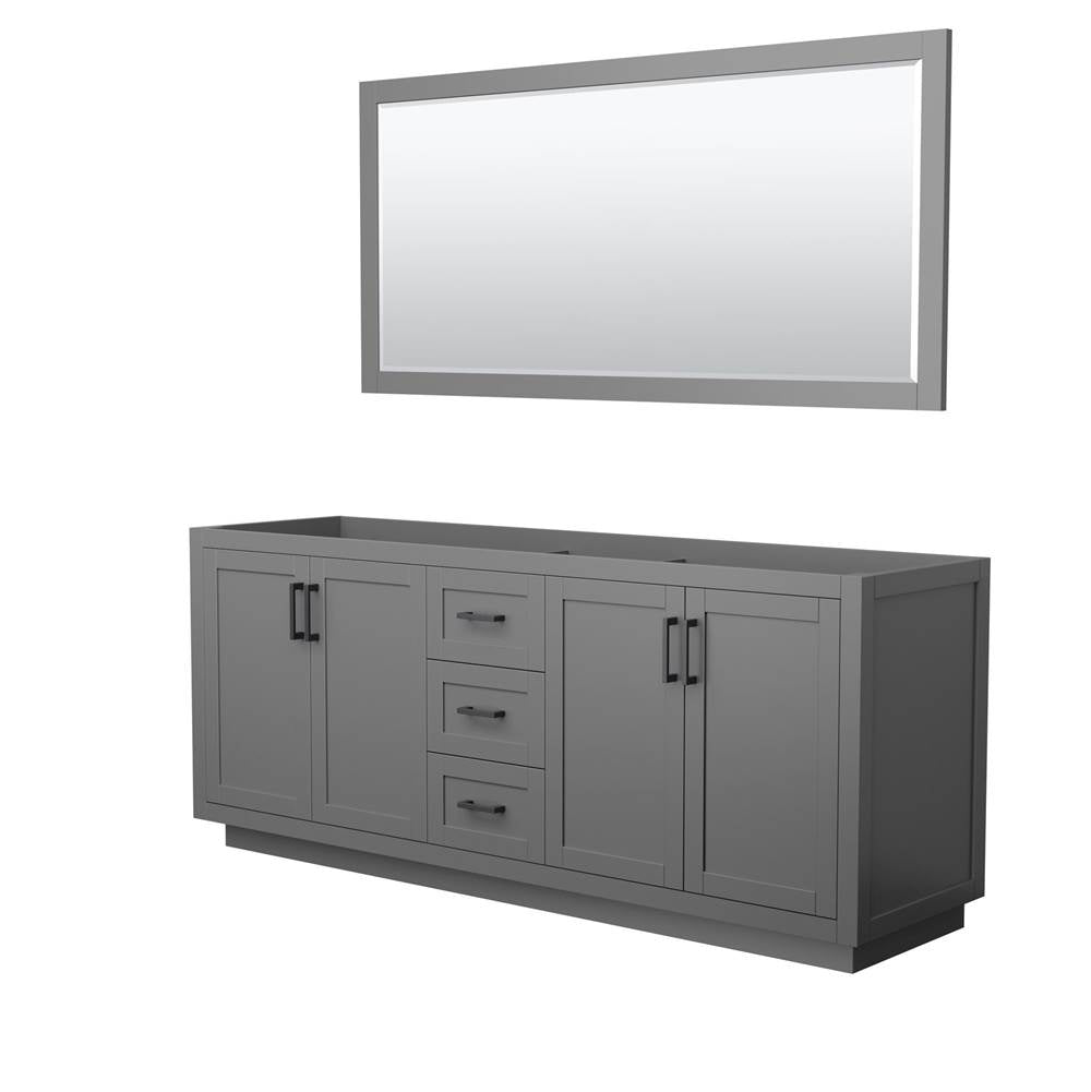 Wyndham Collection - Miranda 80 Inch Double Bathroom Vanity in Dark Gray, No Countertop, No Sink, Matte Black Trim, 70 Inch Mirror