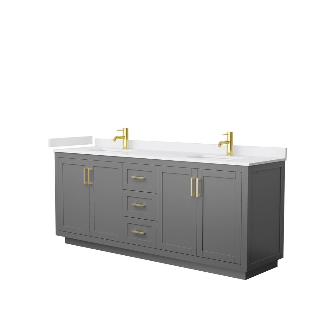 Wyndham Collection - Miranda 80 Inch Double Bathroom Vanity in Dark Gray, White Cultured Marble Countertop, Undermount Square Sinks, Brushed Gold Trim