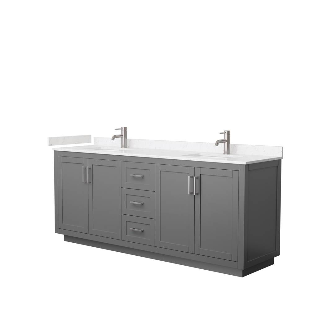 Wyndham Collection - Miranda 80 Inch Double Bathroom Vanity in Dark Gray, Light-Vein Carrara Cultured Marble Countertop, Undermount Square Sinks, Brushed Nickel Trim
