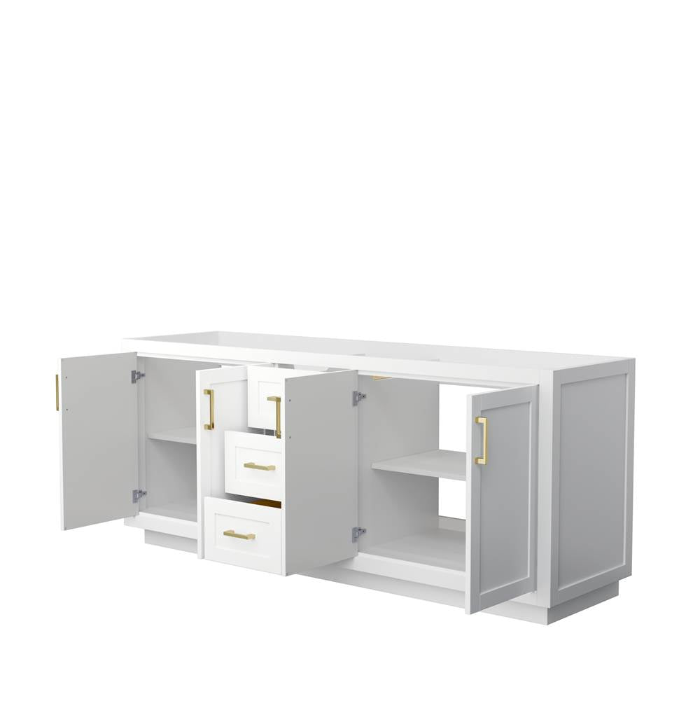 Miranda 80 Inch Double Bathroom Vanity in White, No Countertop, No Sink, Brushed Gold Trim