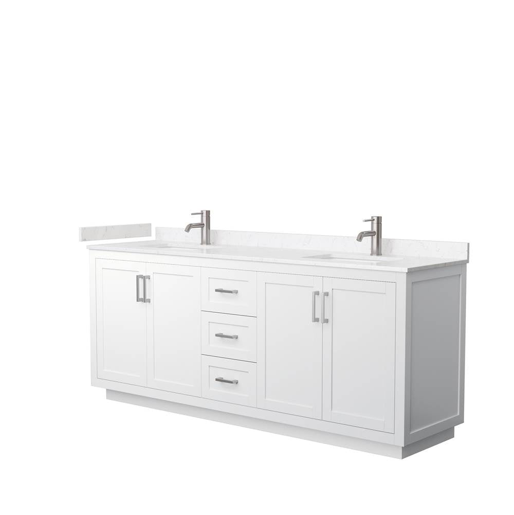 Wyndham Collection - Miranda 80 Inch Double Bathroom Vanity in White, Light-Vein Carrara Cultured Marble Countertop, Undermount Square Sinks, Brushed Nickel Trim