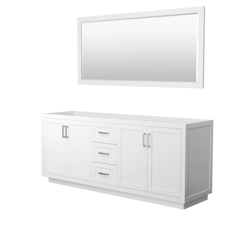 Wyndham Collection - Miranda 80 Inch Double Bathroom Vanity in White, No Countertop, No Sink, Brushed Nickel Trim, 70 Inch Mirror