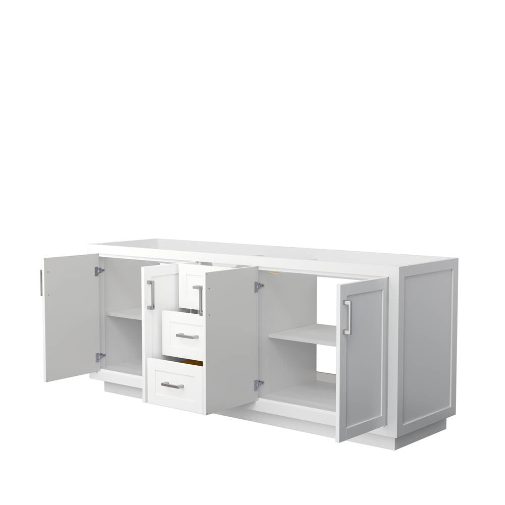 Miranda 80 Inch Double Bathroom Vanity in White, No Countertop, No Sink, Brushed Nickel Trim