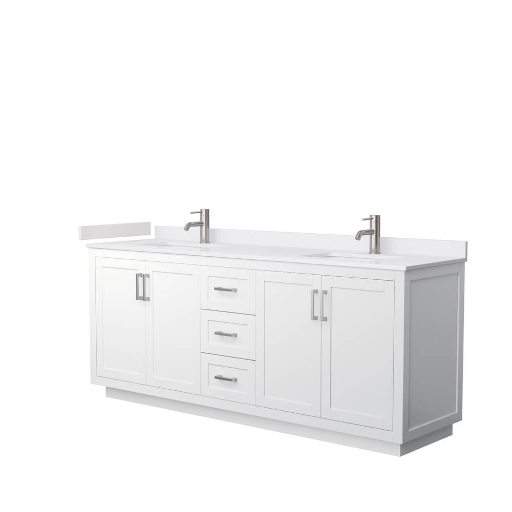 Wyndham Collection - Miranda 80 Inch Double Bathroom Vanity in White, White Cultured Marble Countertop, Undermount Square Sinks, Brushed Nickel Trim