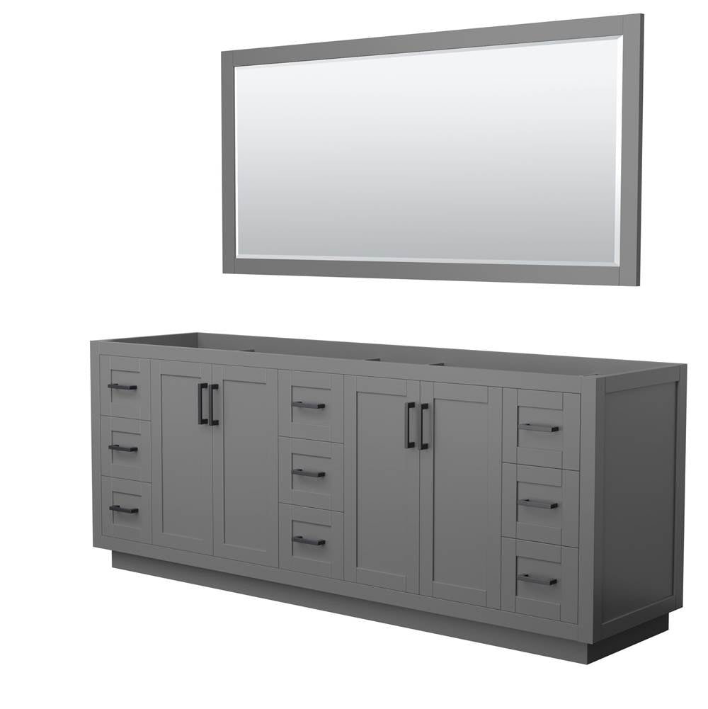 Wyndham Collection - Miranda 84 Inch Double Bathroom Vanity in Dark Gray, No Countertop, No Sink, Matte Black Trim, 70 Inch Mirror