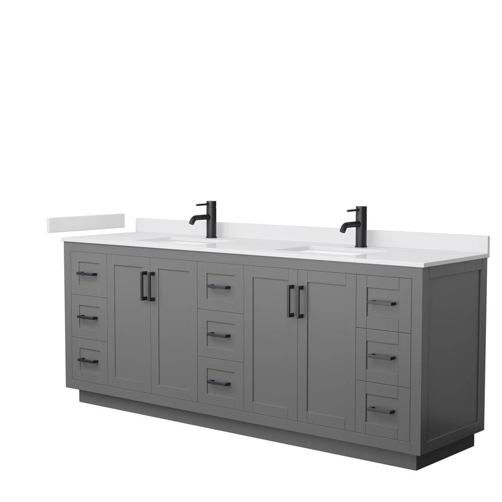 Wyndham Collection - Miranda 84 Inch Double Bathroom Vanity in Dark Gray, White Cultured Marble Countertop, Undermount Square Sinks, Matte Black Trim