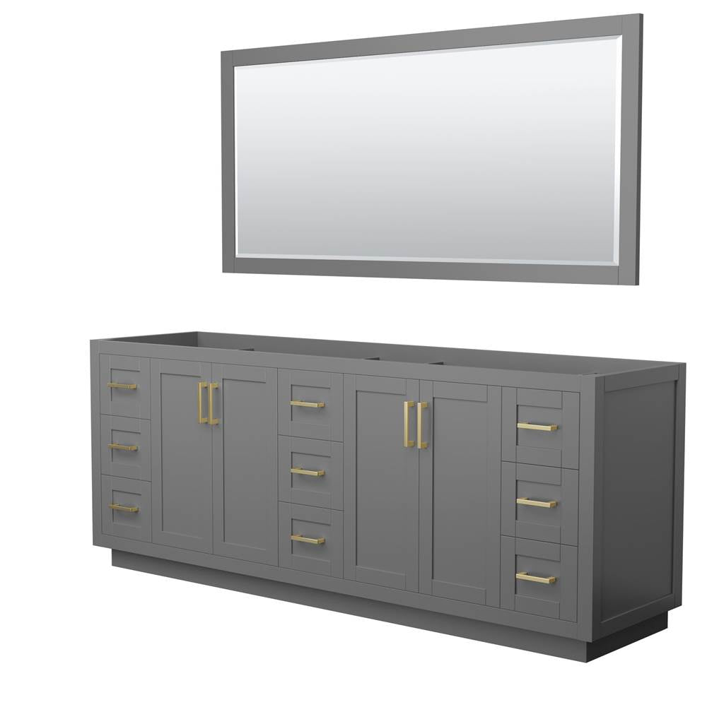 Wyndham Collection - Miranda 84 Inch Double Bathroom Vanity in Dark Gray, No Countertop, No Sink, Brushed Gold Trim, 70 Inch Mirror