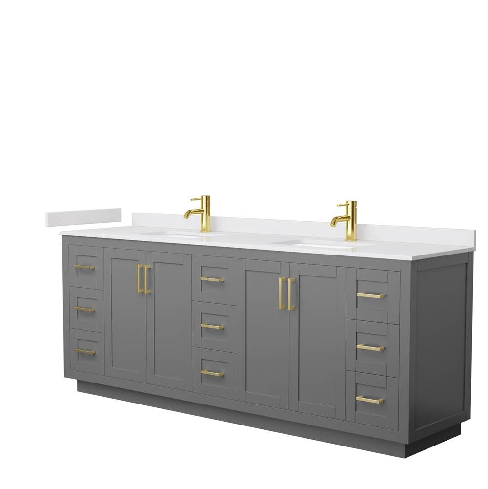 Wyndham Collection - Miranda 84 Inch Double Bathroom Vanity in Dark Gray, White Cultured Marble Countertop, Undermount Square Sinks, Brushed Gold Trim