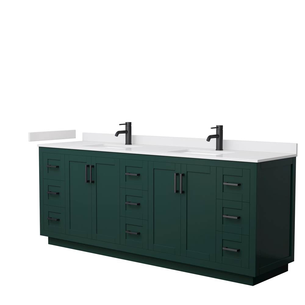Wyndham Collection - Miranda 84 Inch Double Bathroom Vanity in Green, White Cultured Marble Countertop, Undermount Square Sinks, Matte Black Trim