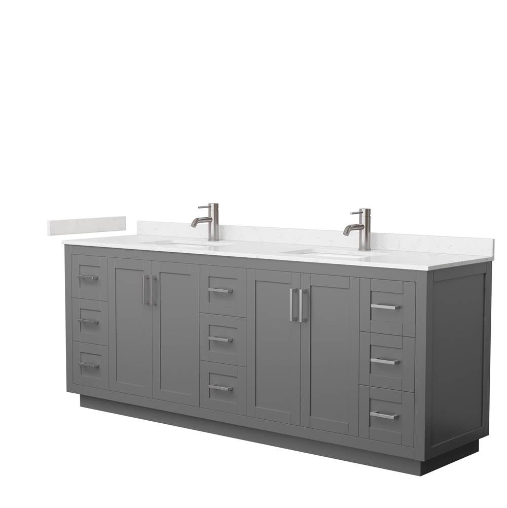 Wyndham Collection - Miranda 84 Inch Double Bathroom Vanity in Dark Gray, Carrara Cultured Marble Countertop, Undermount Square Sinks, Brushed Nickel Trim