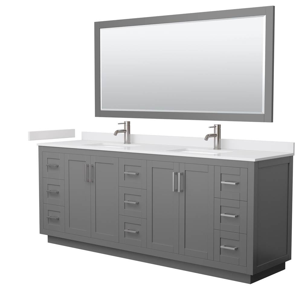 Wyndham Collection - Miranda 84 Inch Double Bathroom Vanity in Dark Gray, White Cultured Marble Countertop, Undermount Square Sinks, Brushed Nickel Trim, 70 Inch Mirror