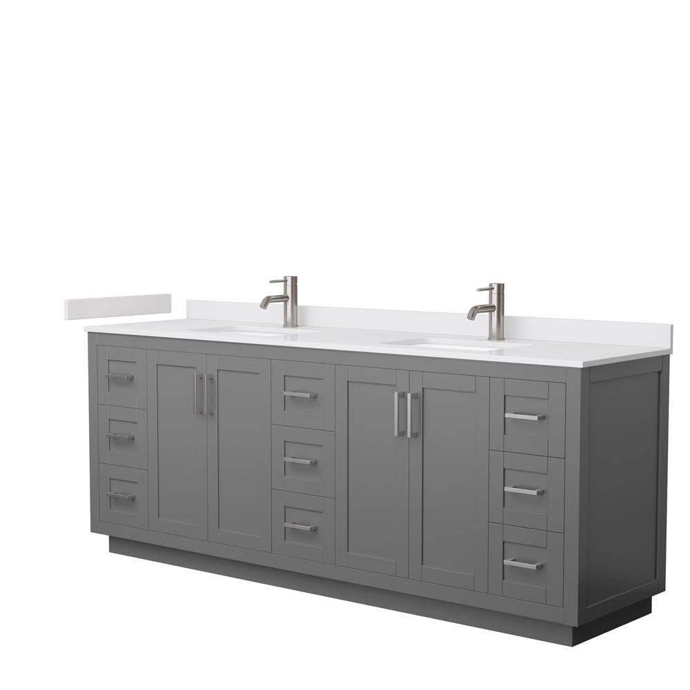 Wyndham Collection - Miranda 84 Inch Double Bathroom Vanity in Dark Gray, White Cultured Marble Countertop, Undermount Square Sinks, Brushed Nickel Trim
