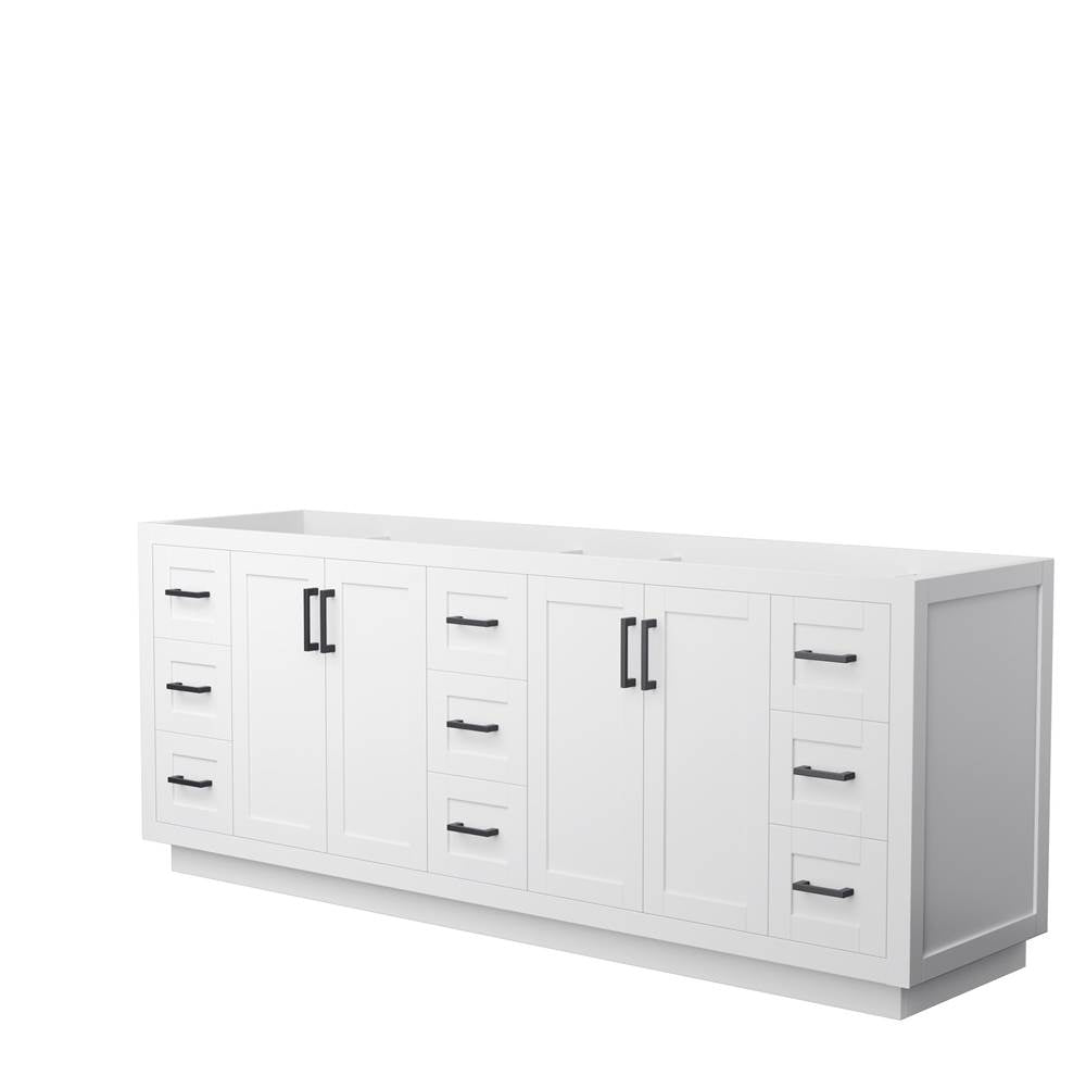 Wyndham Collection - Miranda 84 Inch Double Bathroom Vanity in White, No Countertop, No Sink, Matte Black Trim