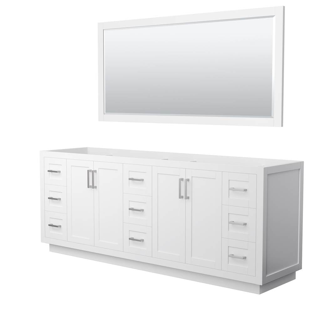 Wyndham Collection - Miranda 84 Inch Double Bathroom Vanity in White, No Countertop, No Sink, Brushed Nickel Trim, 70 Inch Mirror