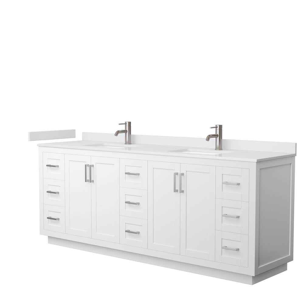 Wyndham Collection - Miranda 84 Inch Double Bathroom Vanity in White, White Cultured Marble Countertop, Undermount Square Sinks, Brushed Nickel Trim