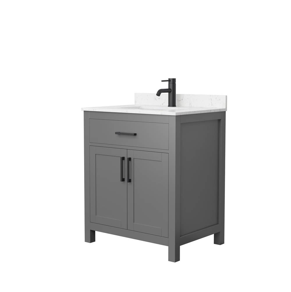 Wyndham Collection - Beckett 30 Inch Single Bathroom Vanity in Dark Gray, Carrara Cultured Marble Countertop, Undermount Square Sink, Matte Black Trim