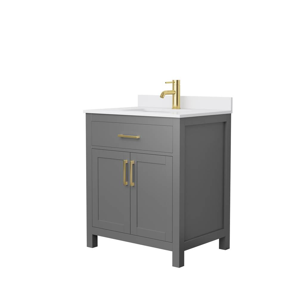 Wyndham Collection - Beckett 30 Inch Single Bathroom Vanity in Dark Gray, White Cultured Marble Countertop, Undermount Square Sink, Brushed Gold Trim