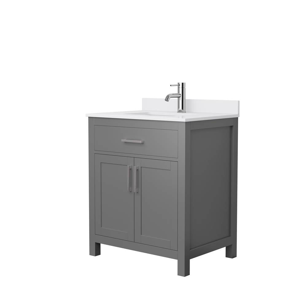 Wyndham Collection - Beckett 30 Inch Single Bathroom Vanity in Dark Gray, White Cultured Marble Countertop, Undermount Square Sink, Brushed Nickel Trim
