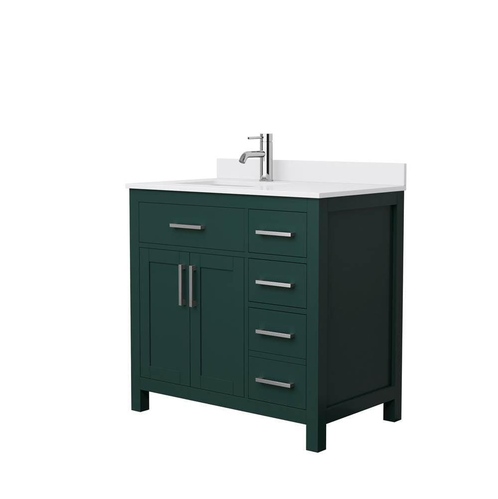 Wyndham Collection - Beckett 36 Inch Single Bathroom Vanity in Green, White Cultured Marble Countertop, Undermount Square Sink, Brushed Nickel Trim